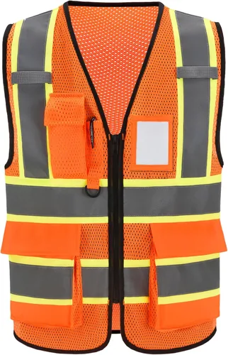 Miniatura 7 de A-SAFETY Chaleco de malla de alta visibilidad, chaleco ligero reflectante de construcción con bolsillos, chaleco de seguridad para hombres y mujeres