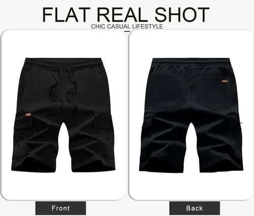 Miniatura 8 de JMIERR Pantalones cortos de sarga para hombre con cordón de algodón clásico elástico con 6 bolsillos