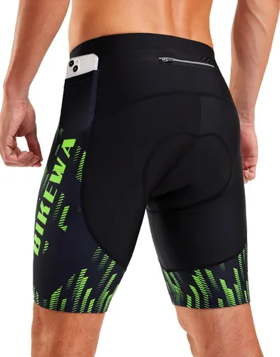 Miniatura 17 de Bikewa Pantalones cortos de ciclismo para hombre, con acolchado 4D, para ciclismo de carretera, con bolsillos con cremallera