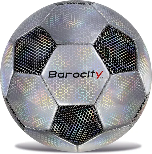 Miniatura 25 de Balón de fútbol premium para niños y niñas, balón oficial de partido con patrón hex arcoíris reflectante, duradero, para interiores, exteriores, Azul
