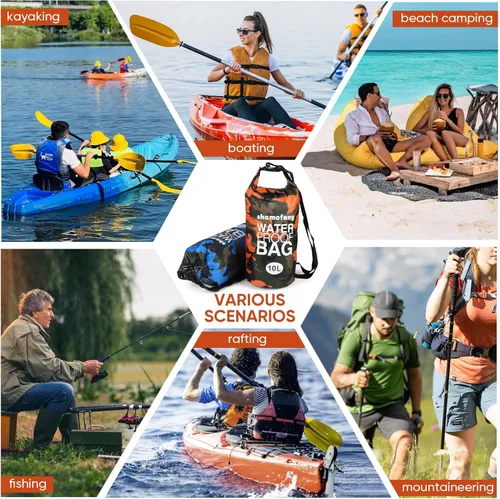 Miniatura 7 de Bolsa seca impermeable de 5L/10L/15L/20L/30L Mochila de almacenamiento en seco con funda para teléfono, botella de agua plegable, gafas de sol