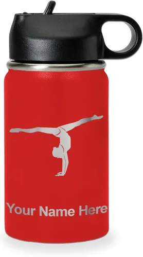 Miniatura 60 de LaserGram Botella de agua personalizada, gimnasta niña, acero inoxidable de doble pared aislada al vacío con popote superior, regalo grabado Azul