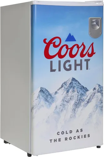 Koolatron Coors Light Rocky Mountain - Refrigerador compacto con abridor de botellas, 90 L/95 cuartos de galón, 3.2 pies cúbicos para aperitivos,