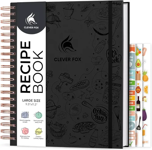Miniatura 12 de Clever Fox Libro de recetas en espiral, haz tu propio libro de cocina familiar, organizador de cuadernos de recetas en blanco, diario de cocina Negro