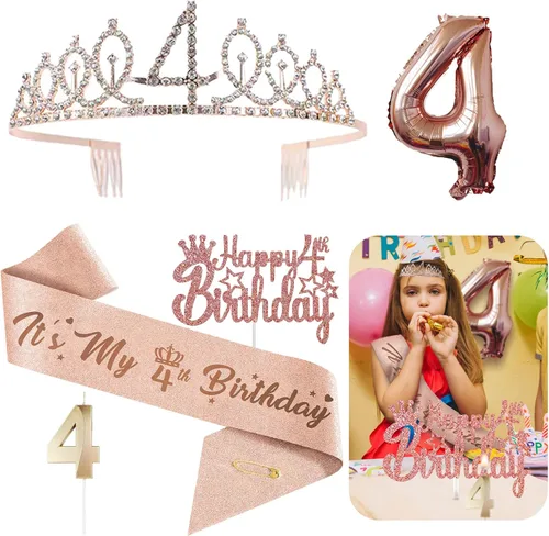 Miniatura 11 de Decoraciones de cumpleaños de 3 para ella – 5 regalos que incluyen corona de tercera tiara, banda, decoración de pasteles, globos, velas