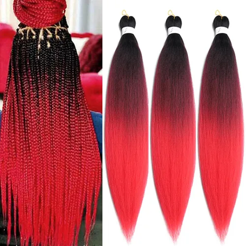 Miniatura 28 de Extensiones de cabello trenzado morado preestiradas, 20 pulgadas, 2 piezas de cabello sintético trenzado para niñas y mujeres, fiesta, disfraz
