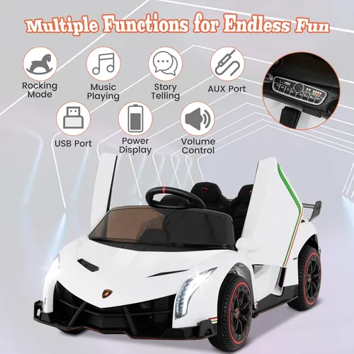 Miniatura 2 de Costzon - Automóvil de paseo con licencia Lamborghini de 12 V, 4 ruedas motrices, deportivo con control remoto, 3 velocidades, puertas hidráulicas