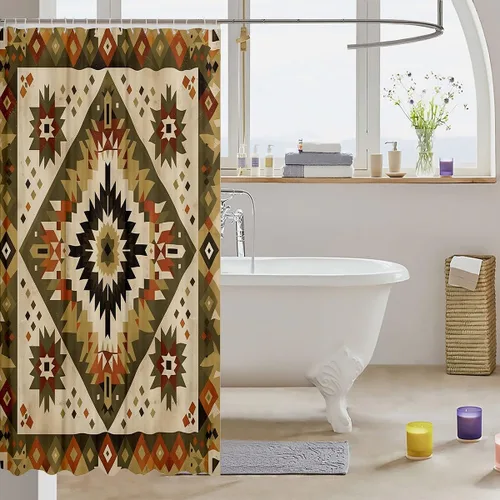 Miniatura 3 de Castle Fairy Cortina de ducha geométrica bohemia tribal exótica para baño, juego de cortina de ducha para niños y adultos, cortina de baño retro
