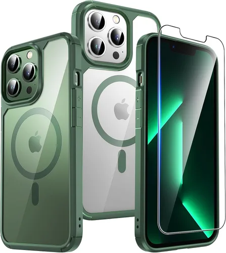 Miniatura 8 de TAURI Funda magnética 2 en 1 transparente para iPhone 14 Pro, compatible con Magsafe [no amarillenta] con protector de pantalla, protección de grado