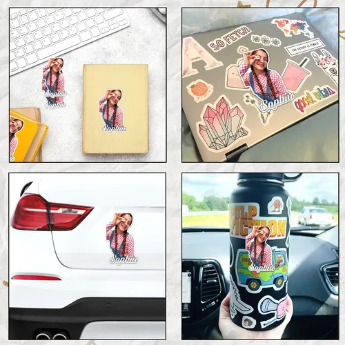 Miniatura 4 de Calcomanía de foto personalizada, calcomanías de novia, novio, nombre de foto personalizada, calcomanía de vinilo impermeable para botella de agua