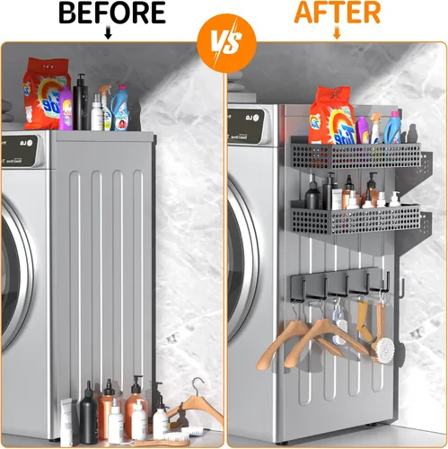 Miniatura 8 de Estante magnético para especias para refrigerador de 2 niveles y soporte para toallas de papel y soporte para utensilios, organizador magnético