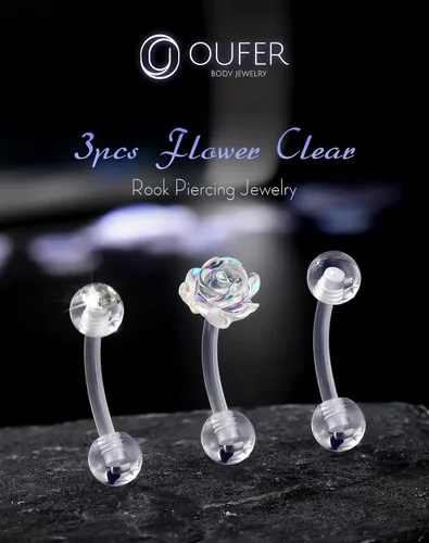 Miniatura 2 de OUFER 3 piezas de joyería para piercing de rook, piercings de plástico para cirugía, joyería de piercing de cejas transparente, anillos de ceja
