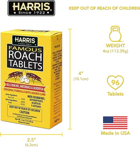 Miniatura 6 de Tabletas para cucarachas Harris, polvo mata cucarachas de ácido bórico con señuelo para insectos (4 oz, 96 tabletas)