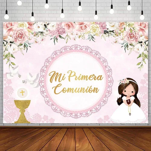 Miniatura 7 de AIBIIN Telón de fondo de bautismo de 7 x 5 pies para niño Mi Primera Comunión Bautizo Fotografía Fondo Dios bendiga Primera Comunión Banner Palomas