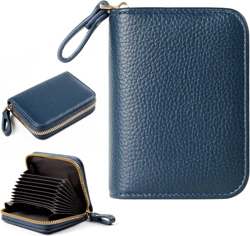 Miniatura 33 de Tarjetero RFID para tarjetas de crédito, cartera pequeña con cremallera de acordeón, estuche organizador de tarjetas para mujeres y hombres