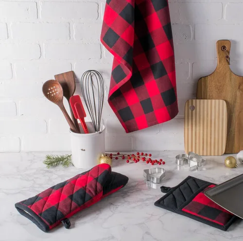 Miniatura 6 de DII Buffalo Check Kitchen Collection, juego de cocina clásico de granja, agarradera, rojo y negro, 2 piezas