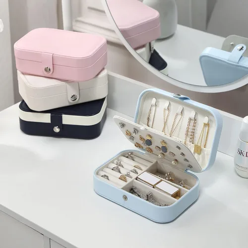 Miniatura 6 de CASEGRACE Joyero para mujer, organizador de joyas de viaje, doble capa, para collares, aretes, anillos, joyero, estuche