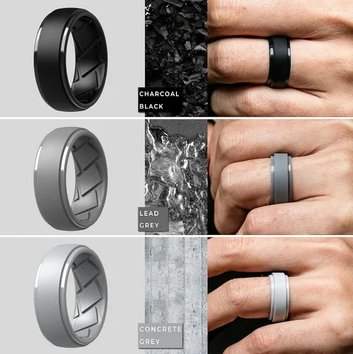 Miniatura 3 de Anillo de boda de silicona para hombre, 0.370 in de ancho, 0.098 in de grosor
