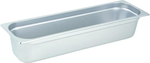 Winco Bandeja de Comida de Metal de Tamaño Medio (Largo) de 4" de Profundidad/Bandeja para Mesa de Vapor, Anti-Atasco, Calibre 22