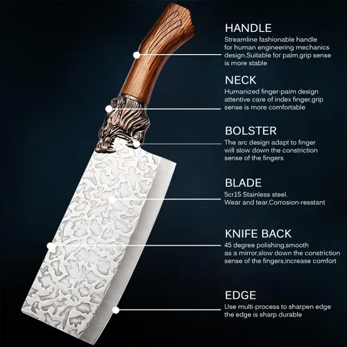 Miniatura 5 de Juego de cuchillos de chef de cocina forjada, acero inoxidable, carne, pescado, fruta, verduras, cuchillo para rebanar, cuchillos de carnicero, 6