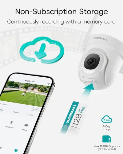 Miniatura 8 de ZUMIMALL - Cámara de seguridad para exteriores de 3 MP con cable 2.4G/5G WiFi - Pack de 2, grabación 24/7, detección de movimiento AI, blanco 2