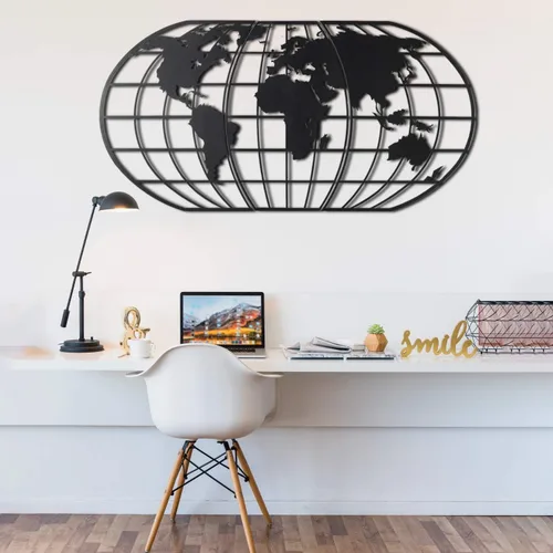 Tubibu Arte de pared moderno, 100% metal, globo metálico del mapa del mundo, tamaño (23.6 x 47.2 pulgadas), colgante de pared para sala de estar,