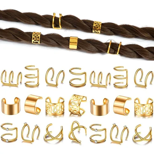 Miniatura 11 de 12 piezas de trenzas de pelo negro, rastas de metal con diamantes de imitación de cristal, clips de trenza no perforantes, para mujeres y hombres