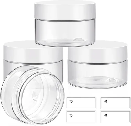 TUZAZO Paquete de 4 tarros de plástico de 1 onza con tapas blancas, recipientes de plástico pequeños de 1 onza con tapas para productos de belleza