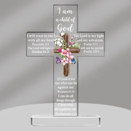 Miniatura 21 de Regalos Cristianos de Acrílico Chunful para Mujer y Hombre Cruz de Jesús Religiosa y Decorativa con Versículos de la Biblia y Oraciones Cruz