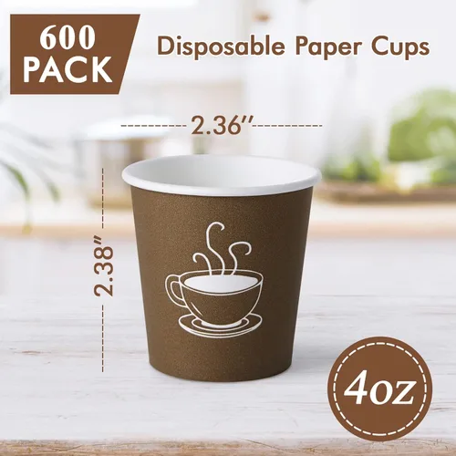 Miniatura 3 de TV TOPVALUE Paquete de 1200 vasos de papel desechables, paquete de 600 tazas de café espresso blanco de 4 onzas y 600 vasos coloridos para enjuague