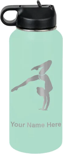 Miniatura 66 de LaserGram Botella de agua personalizada, soporte de mano de gimnasta, acero inoxidable de doble pared aislada al vacío con popote superior, regalo