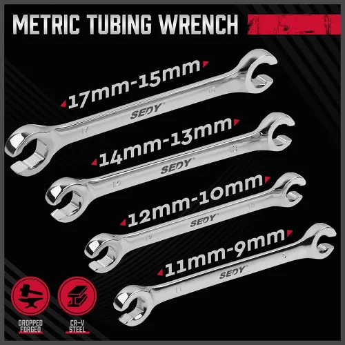 Miniatura 4 de SEDY Juego de 4 llaves para tuercas acampanadas, llave de extremo offset métrica 9 10 11 12 13 14 15 17mm, bolsa de almacenamiento de acero CR-V