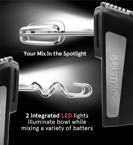Miniatura 6 de Gourmia GHM2530 Mezclador de mano eléctrico iluminador con 6 velocidades + modo turbo - Potente motor de 300 vatios - Foco LED integrado - Incluye
