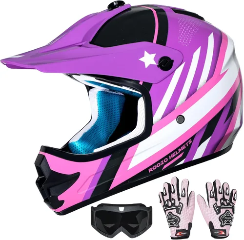 Miniatura 16 de Casco de motocross para jóvenes, aprobado por DOT, casco de motocross para niños con gafas ajustables y bolsa de almacenamiento, equipo deportivo