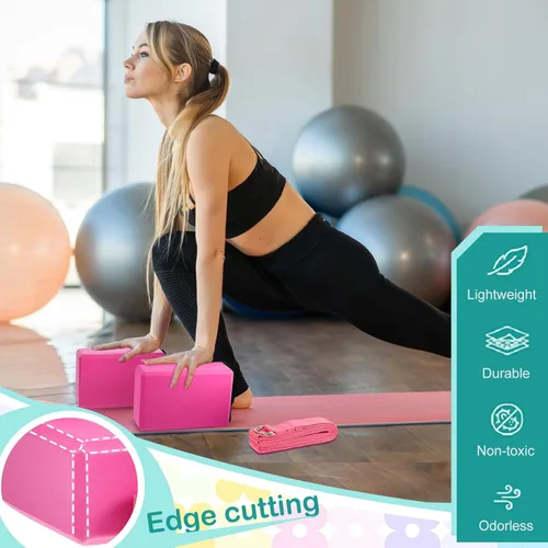 Miniatura 3 de Meooeck Juego de 18 piezas de bloques y correas de yoga de 9 x 6 x 3 pulgadas, ladrillo antideslizante de espuma EVA, correas de yoga de 8 pies
