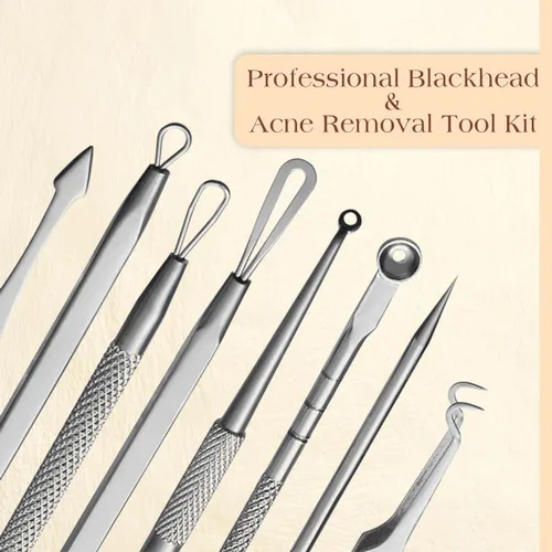 Miniatura 9 de Kit de herramientas de 22 piezas de herramientas de acero inoxidable 410 para eliminar puntos negros, kit de herramientas extractoras de espinillas