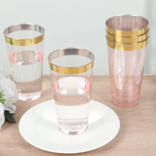 Miniatura 15 de Efavormart - Paquete de 12 vasos de plástico de 17 onzas con elegante borde dorado, vasos desechables de alta calidad para bodas, cenas de cosecha