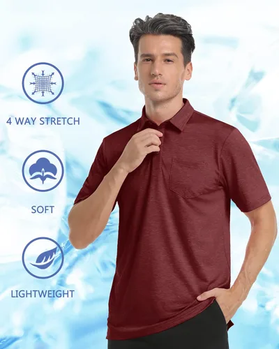 Miniatura 5 de TACVASEN Polo de golf para hombre, mangas de 3 botones, estilo casual, senderismo, con cuello