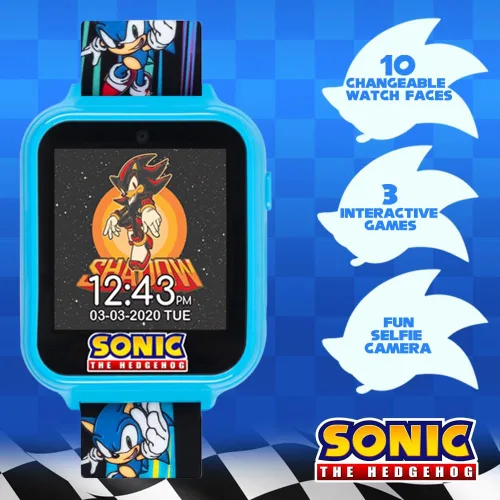 Miniatura 4 de Accutime Reloj inteligente educativo SEGA Sonic The Hedgehog azul con pantalla táctil para niños, niñas y niños pequeños, 40 mm, Moderno Velocidad