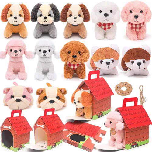 Miniatura 8 de HAPGFS 12 piezas de cachorros de peluche mini con llavero, adopta un perro de fiesta con bolsas de regalo, animales a granel con juguetes de regalo