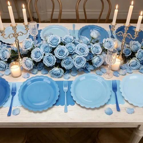 Miniatura 5 de Platos y servilletas de papel azul, incluye 24 platos azules degradados de 9 pulgadas, servilletas, tenedores, suministros de fiesta