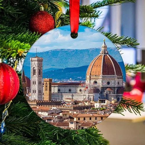 Adorno de Navidad 2023 Florencia Italia Adorno de Navidad de cerámica Catedral Casas Santa María del árbol de Navidad, adorno colgante de regalo de