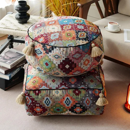 Miniatura 7 de Funda de puf bohemio sin relleno, reposapiés otomano, taburete indio mexicano, puf, almacenamiento para sala de estar, dormitorio, decoración