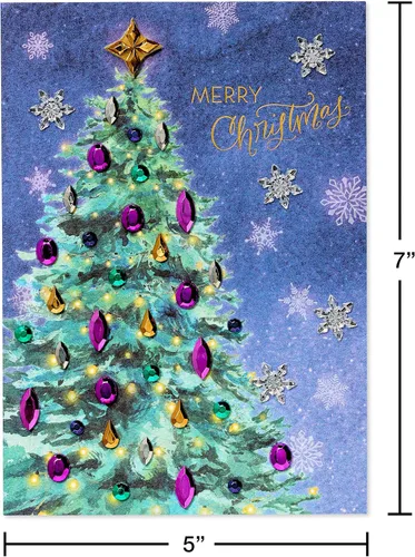 Miniatura 5 de Papyrus - Tarjeta de árbol de Navidad con copos de nieve metálicos (Deseos alegres)