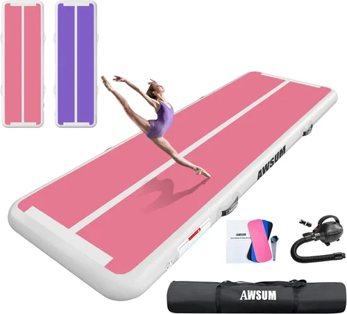 Miniatura 7 de AWSUM Tapete inflable de gimnasia de aire de 10 pies, 13 pies, 16 pies, 20 pies, 23 pies tapete de entrenamiento de 4/8 pulgadas de grosor con bomba