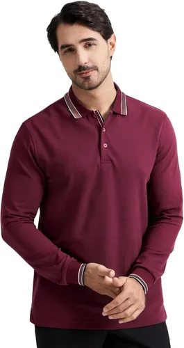 Miniatura 2 de Polo de piqué para hombre, manga larga, con punta de mezcla de algodón, casual, con cuello, ajuste clásico