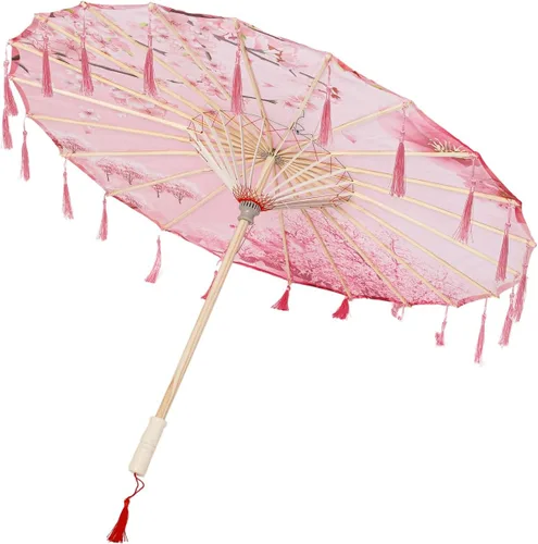 Miniatura 16 de THY COLLECTIBLES Sombrilla de seda clásica de estilo asiático de 33 pulgadas con borlas para bodas, fotografías, disfraces, cosplay, decoración