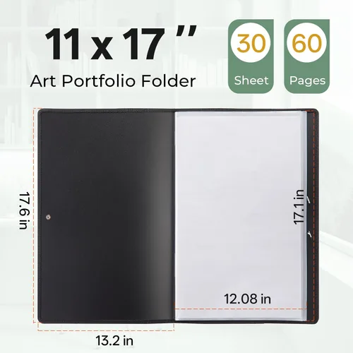 Miniatura 2 de Nicpro Portafolio de arte de 11 x 17 pulgadas, carpeta grande mejorada para obras de arte con 30 bolsillos, 60 páginas, carpeta de libro