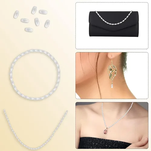 Miniatura 2 de KALIONE 1000 cuentas de arroz de avena, cuentas sueltas para hacer joyas, cuentas largas blancas ABS con agujero de 0.079 pulgadas para pulseras