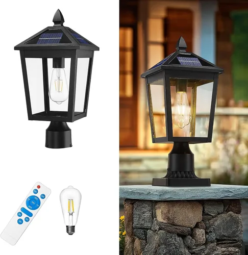 Miniatura 9 de zeyu Lámpara de poste de linterna con sensor de fotocélula, iluminación de poste al aire libre del atardecer al amanecer de 13.7 pulgadas, accesorio